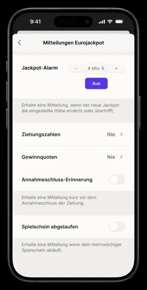 Lotto Scanner App Mitteilungseinstellungen